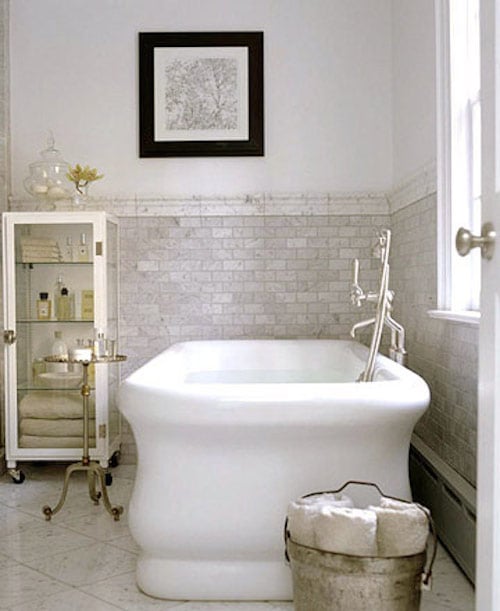 Planning our DIY bath remodel— inspiration and design ideas… love vintage style of the tub and the medical cabinet.