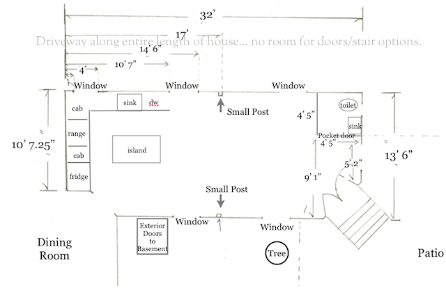 Options for our old-house kitchen design… dealing with a bad layout.