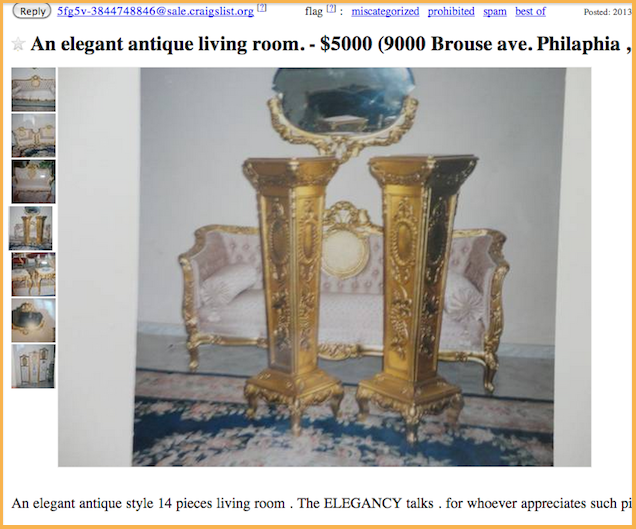 Funny posts on Craigslist. Hollywood regency decorative pillars.