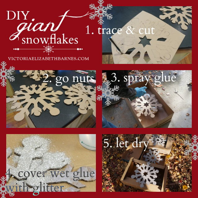DIY glass glitter Christmas decorations... I made huge snowflakes for our holiday home tour