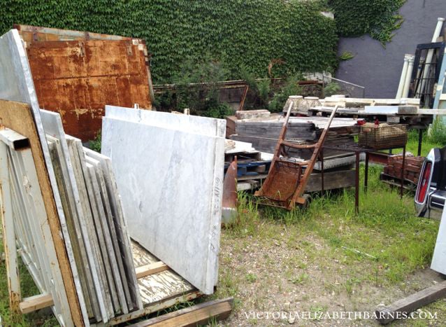 A trip to the salvage yard – considering antique marble for our DIY kitchen remodel.
