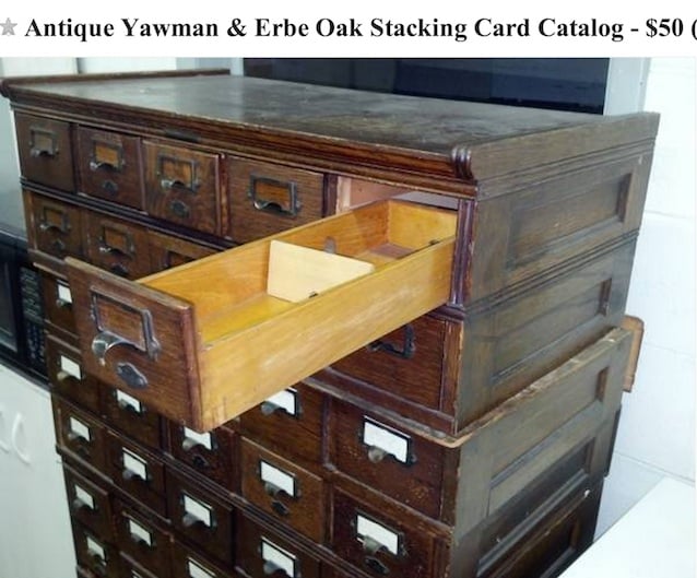 This antique card catalog is the latest of my AMAZING finds… You should SEE the list of things I’ve scored on Craigslist!! 
