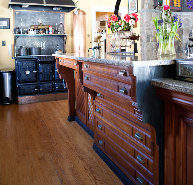 Inspiration for our DIY kitchen remodel… I love the idea of using salvaged or repurposed materials in place of a traditional kitchen island.