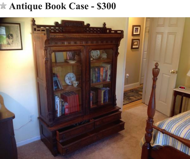 I’m decorating our old Victorian house via CRAIGSLIST! This antique Eastlake bookcase is the latest of my AMAZING finds.