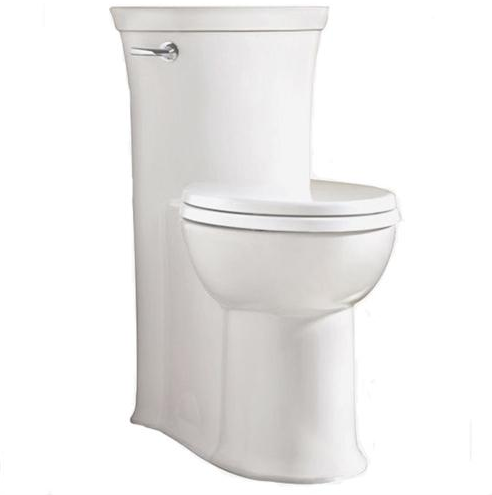 Concealed trapway toilet.  The skirted style is SO much nicer! We chose American Standard Tropic, I will never buy a regular toilet again!