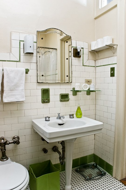A collection of Vintage and Victorian bathrooms. Love the subway tile and basketweave floor.