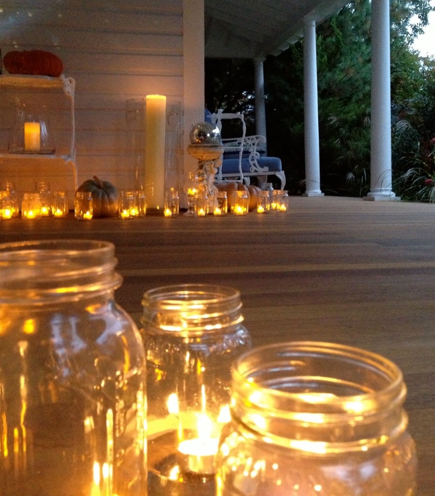 Victorian porch, holiday decorating, battery powered candles.