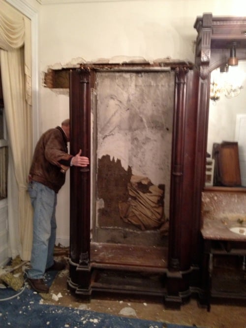 Hoping to repurpose this salvaged Victorian wardrobe as cabinets for our DIY kitchen remodel.