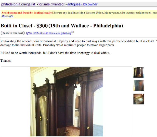 My greatest Craigslist find ever! An antique Victorian Eastlake wardrobe, out of a Philadelphia Brownstone.