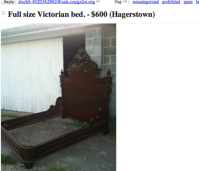 I loved this fancy Victorian headboard, but like most antique beds, it was only full-size… see how we retrofitted it. ** MUST read – this girl’s craigslist stories are hysterical. 