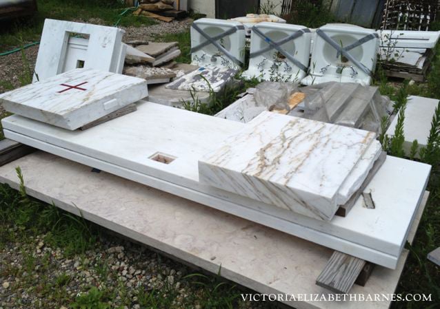 A trip to the salvage yard – considering antique marble for our DIY kitchen remodel.