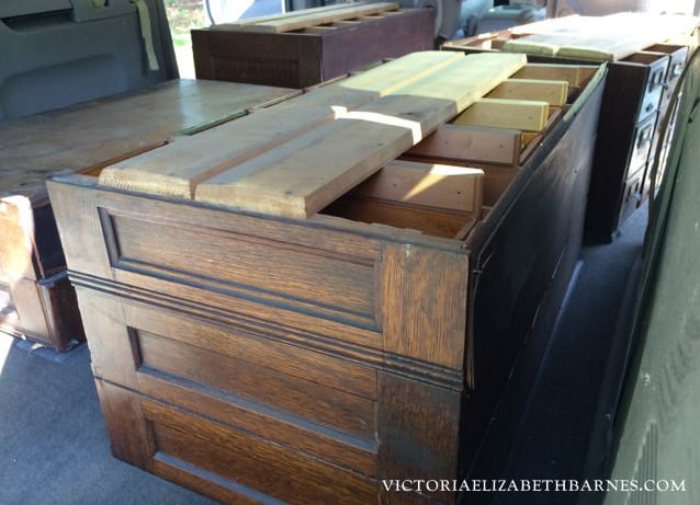 This antique card catalog is the latest of my AMAZING finds… You should SEE the list of things I’ve scored on Craigslist!! 