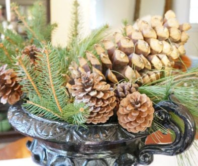 Decorating our Victorian home for Christmas… I used lots of evergreens and HUGE pinecones for simple and lush holiday decor.