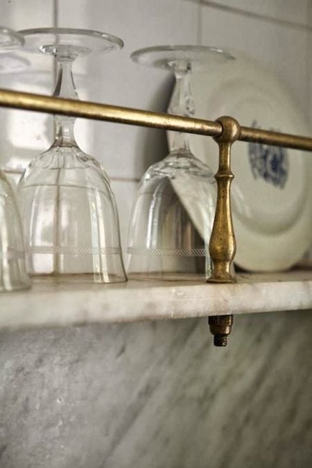 LOVE this french bistro shelving! A collection of design ideas for no window over the kitchen sink.
