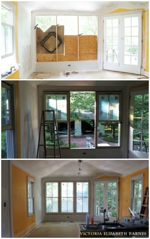 Before and After: this space went from a (horrible!) half bath to a sunroom-in-the-making… see the rest of our DIY Victorian home restoration!