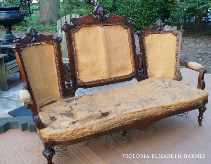 DIY upholstery, before and after… You should SEE the amazing antiques I’ve found on Craigslist! Come tour our Victorian house, we are DIY-ing the restoration, one room at a time… the BEST part is the decorating! 