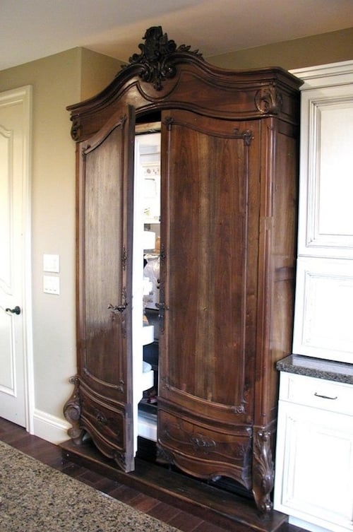 We are restoring an old Victorian house, currently DIY-ing the kitchen remodel… trying to figure out how to hide the refrigerator. Panel ready is expensive! Considering under counter refrigerators and armoire styles!