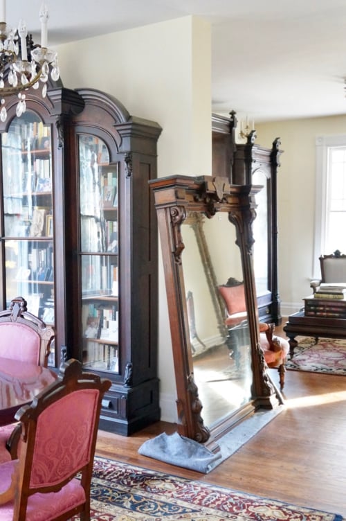 This Renaissance Revival, antique mantle mirror is the latest of my AMAZING (and cheap!) finds… I’m decorating our Victorian house entirely with fancy antiques from Craigslist and auctions!