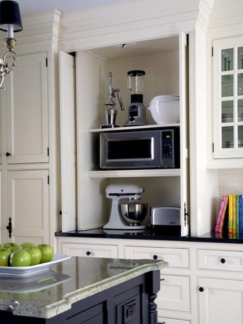 Planning our DIY kitchen remodel… here are my FAVORITE ideas for HIDING THE MICROWAVE!