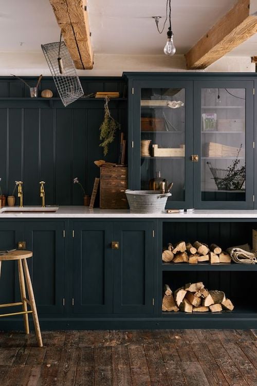 Grey Kitchen Cabinets Brass Hardware Marble Counter Kitchen Open